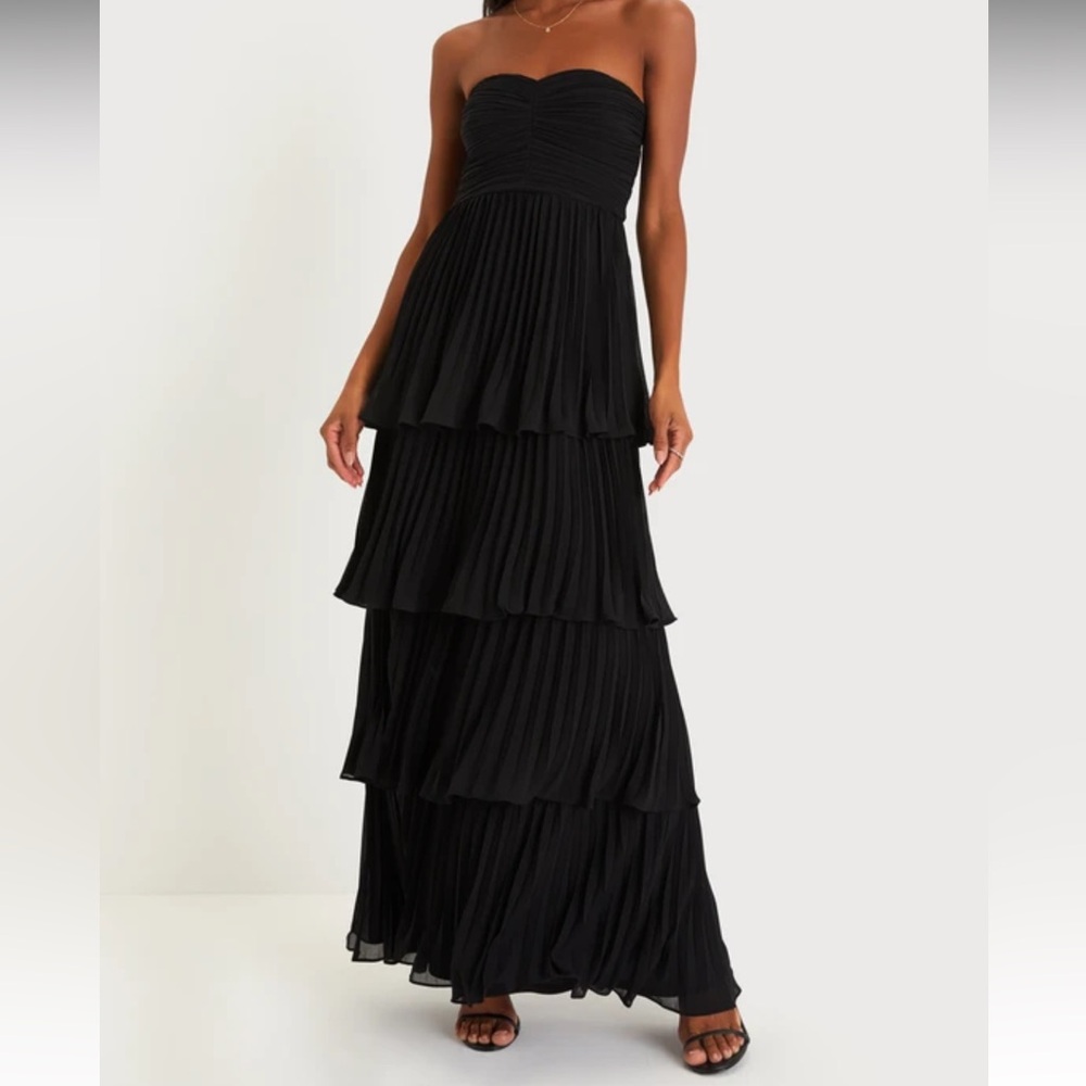 Lulus Seriously Sensational Black Strapless Tiered Maxi Dress